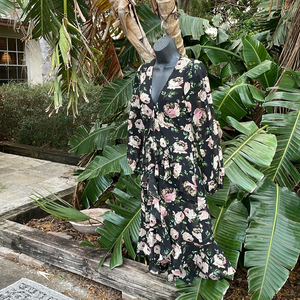 Asos dark floral ruffled dress topper